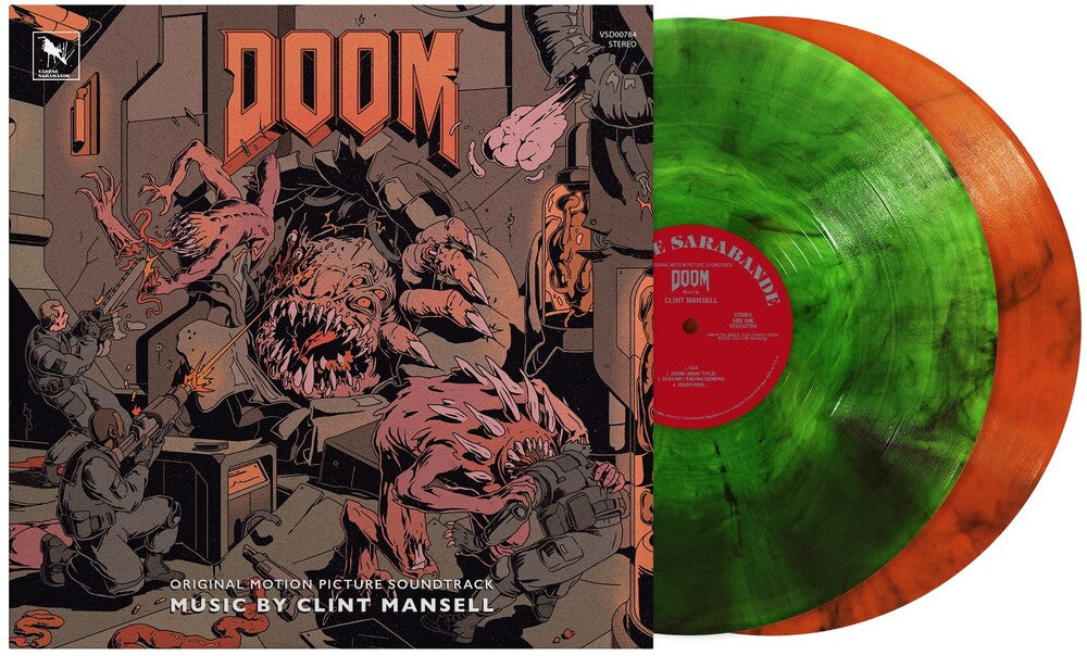 the album cover for Clint Mansell - Doom - Original Motion Picture Soundtrack (Deluxe Edition) [2LP Green and Orange Smoke vinyl]