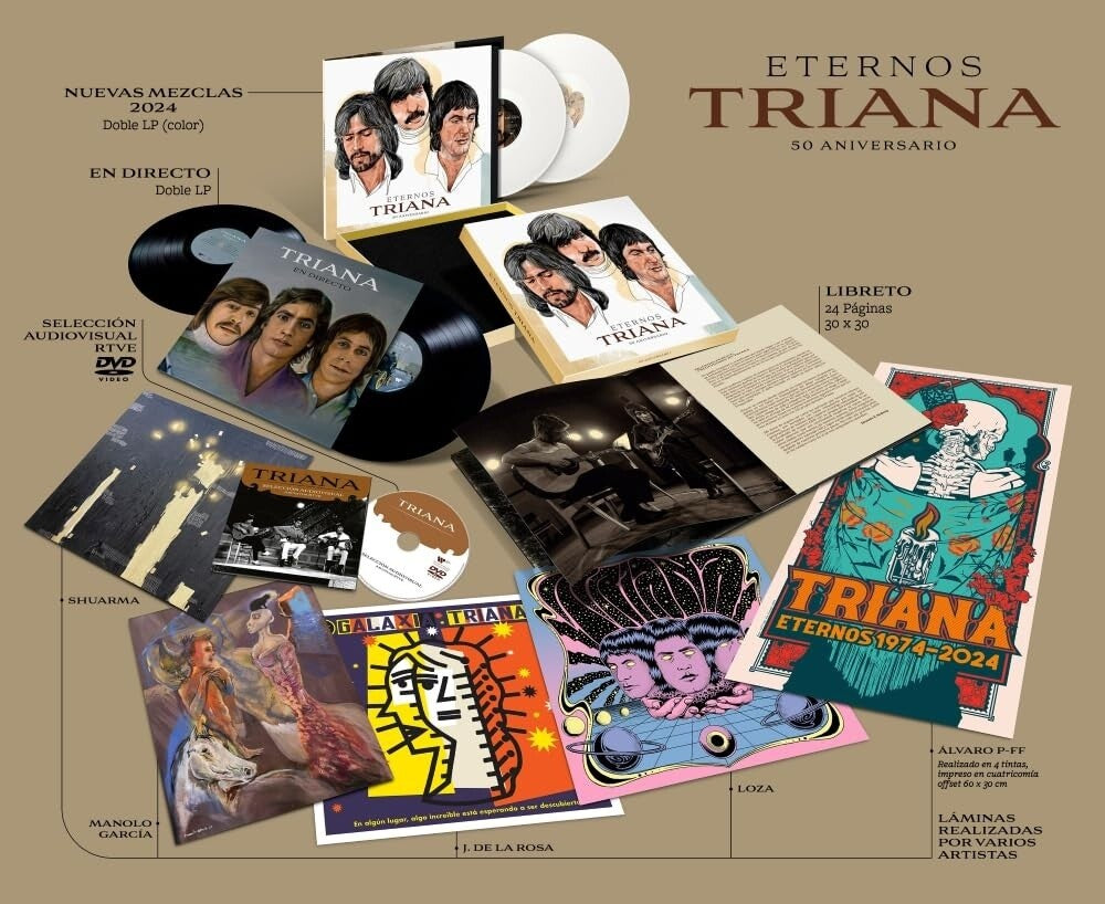 the album cover for Triana - Eternos Triana - 4LP+DVD Box Set W/ 4 Prints & Poster