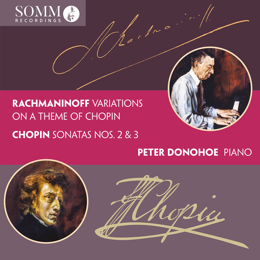 the album cover for Chopin / Rachmaninoff / Donohoe - Variations On A Theme Of Chopin Chopin: Sonatas