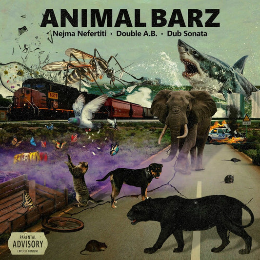the album cover for Nejma Nefertiti, Double A.B. &amp; Dub Sonata - Animal Barz