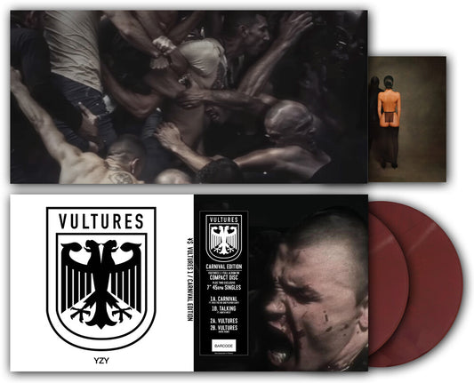 the album cover for Kanye West  / Ty Dolla Sign - Vultures 1 - Carnival Maroon Vinyl Edition (W/Cd)
