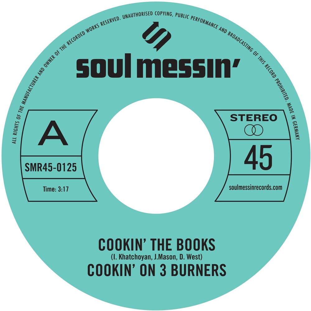 the album cover for Cookin' On 3 Burners - Cookin' The Books b/w Give A Little Bit More
