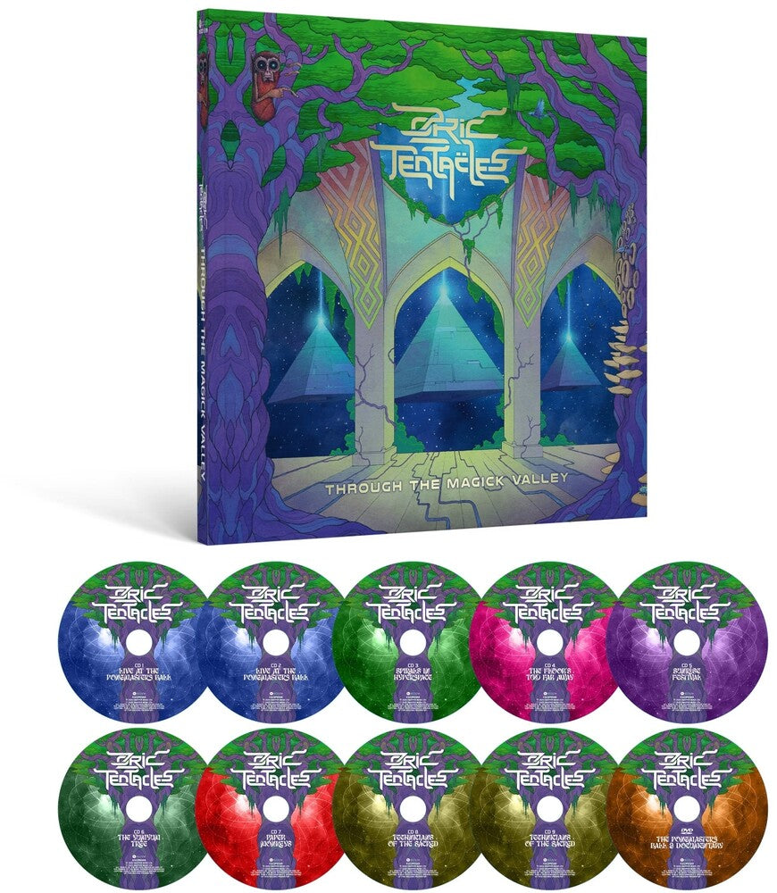 the album cover for Ozric Tentacles - Through The Magick Valley - 9CD+DVD & Hardbound Book