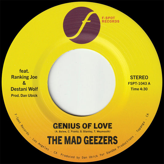 the album cover for The Mad Geezers - Genius of Love b/w Genius of Dub