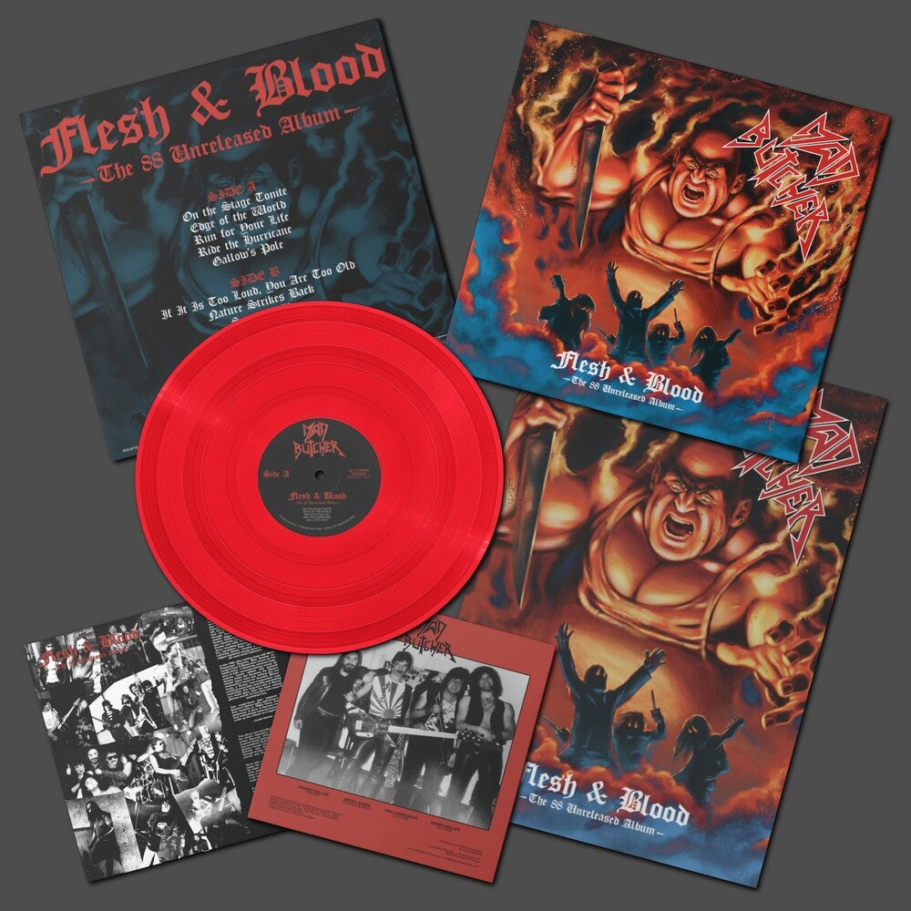 the album cover for mad butcher - Flesh & Blood - 88 Unreleased Album [Colored Vinyl]