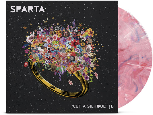 the album cover for Sparta - Cut A Silhouette [Indie Exclusive Pink/Blue/White/Poppy Marble]