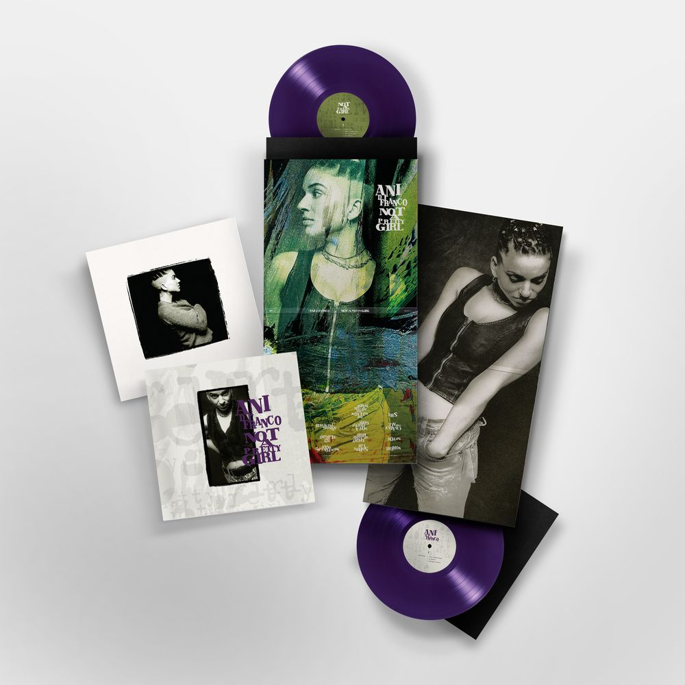product mockup for Ani DiFranco - Not a Pretty Girl (30th Anniv.) [Indie Exclusive Purple Trans. 2LP]