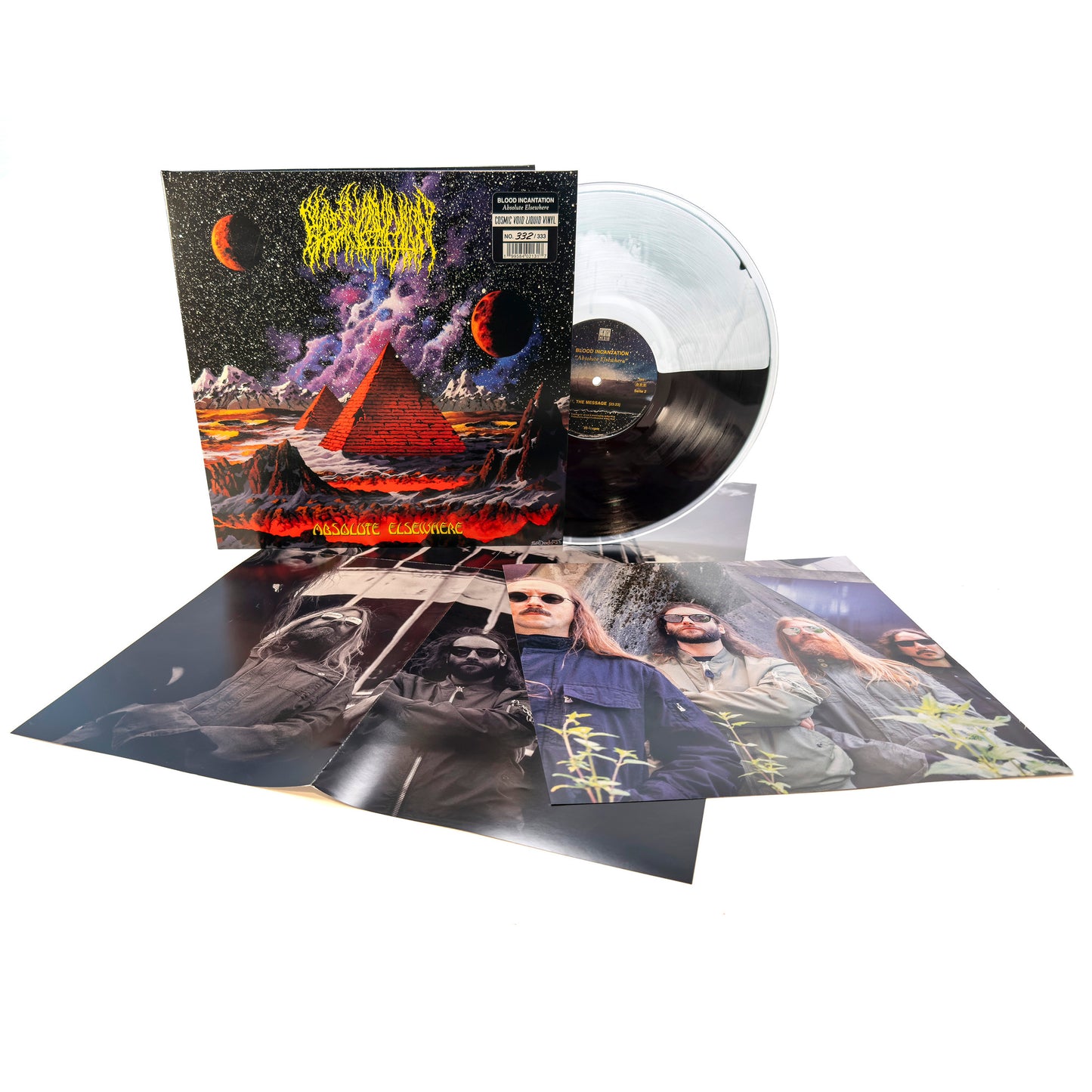 product mockup for Blood Incantation - Absolute Elsewhere [Cosmic Void Liquid Filled LP w/ Poster]