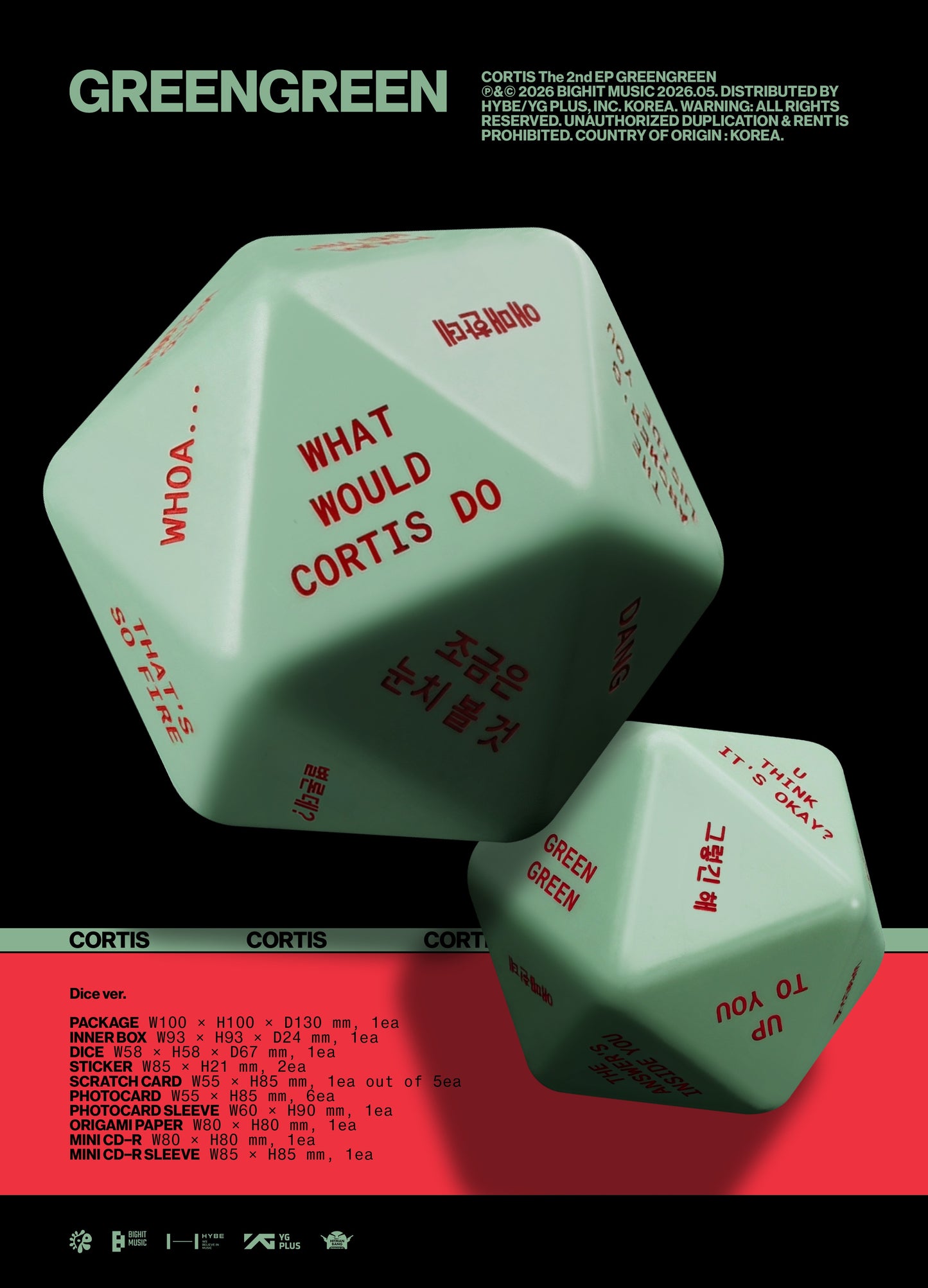 info sheet for Cortis - GREENGREEN [DICE ver. MINI CD]