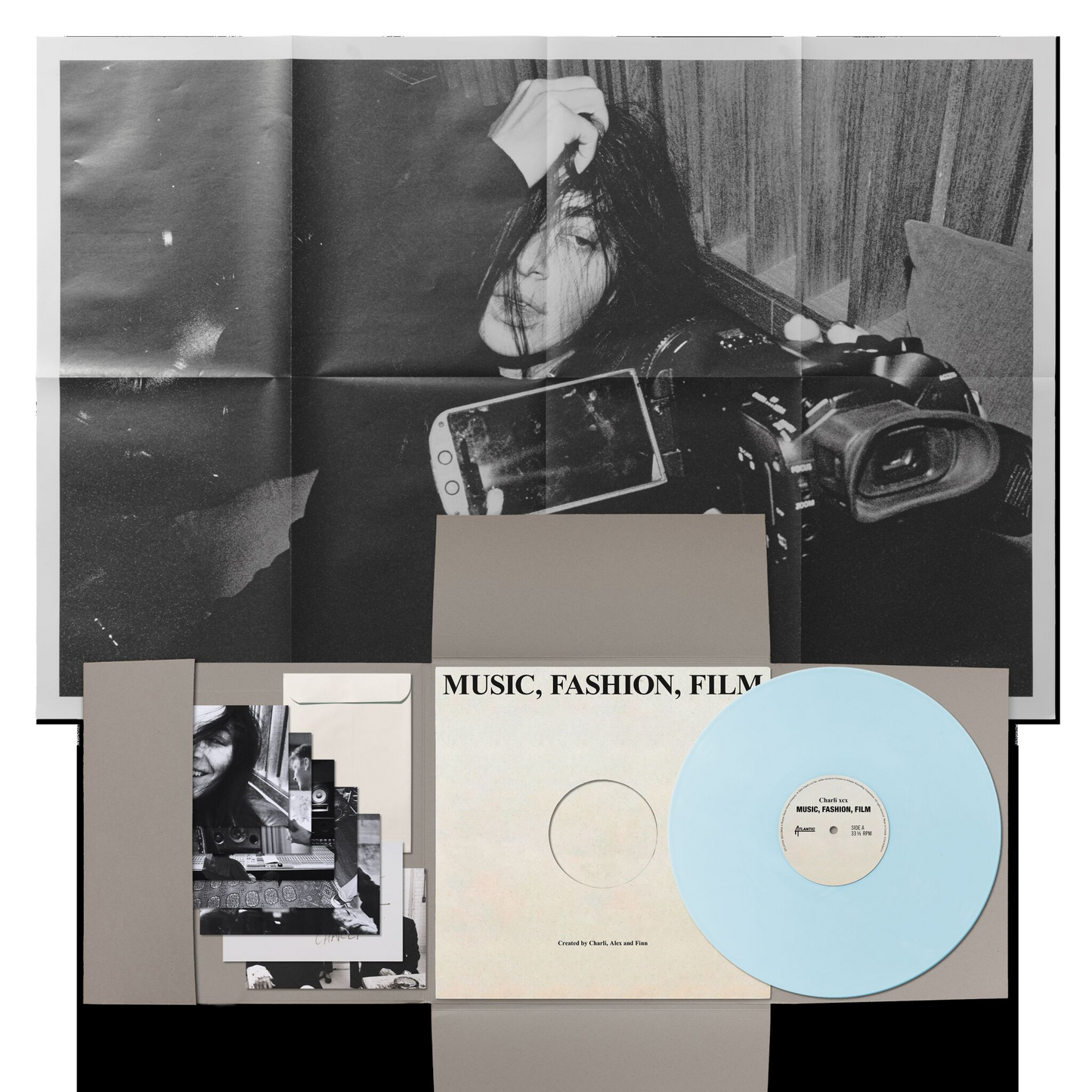 product mockup for Charli xcx - Music, Fashion, Film [Baby Blue LP w/ Poster]