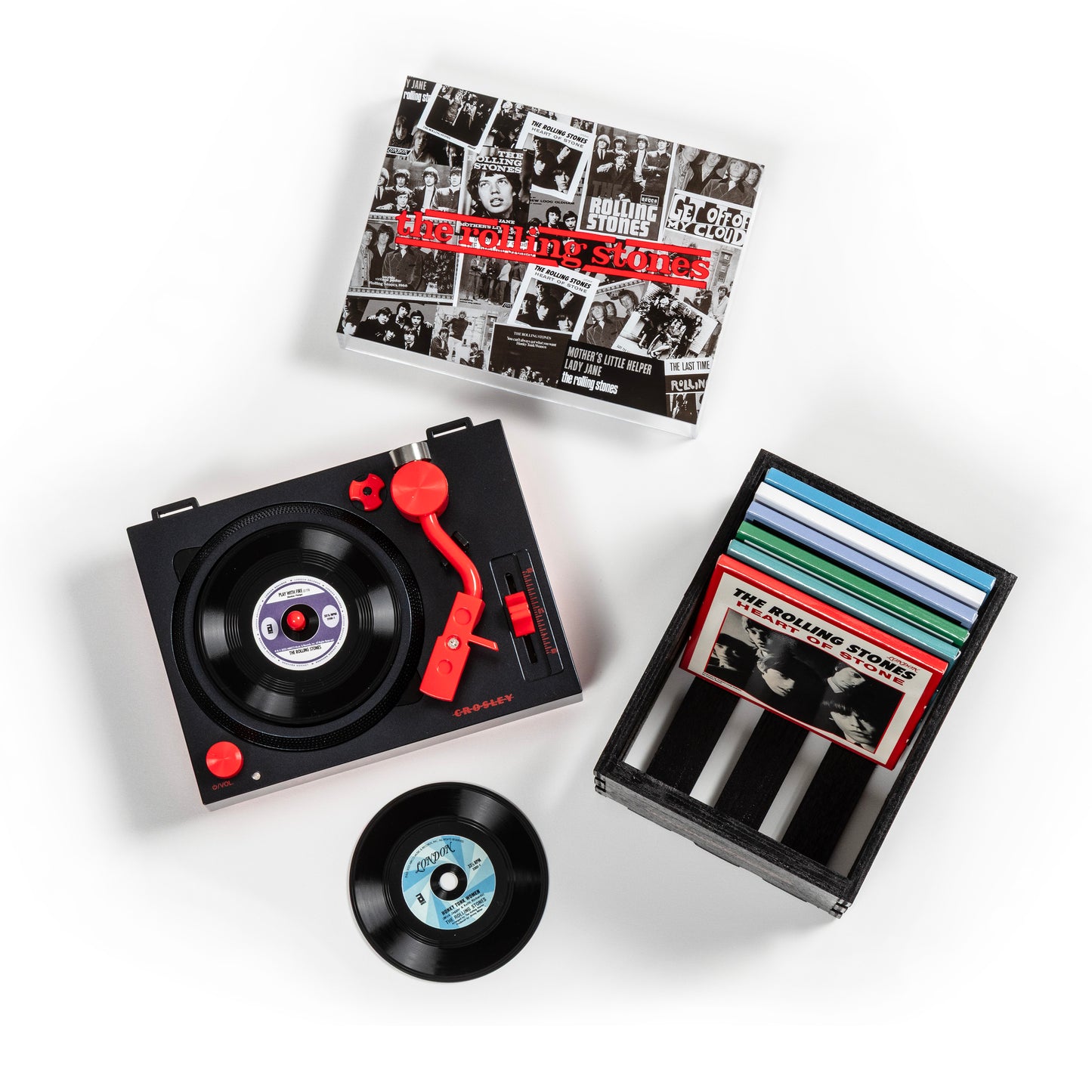 product mockup for Crosley Rolling Stones 3" Mini Bluetooth Turntable