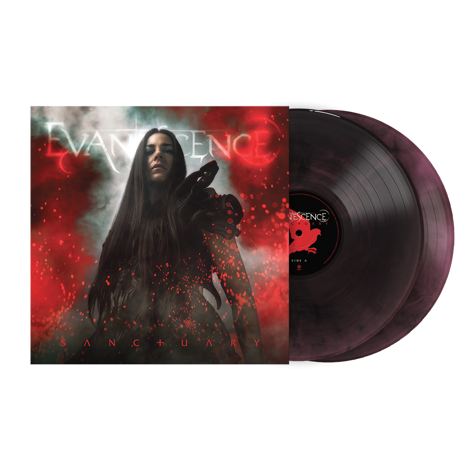 Product mockup for Evanescence - Sanctuary [Indie Exclusive Deep Purple & Black Marble 2LP]