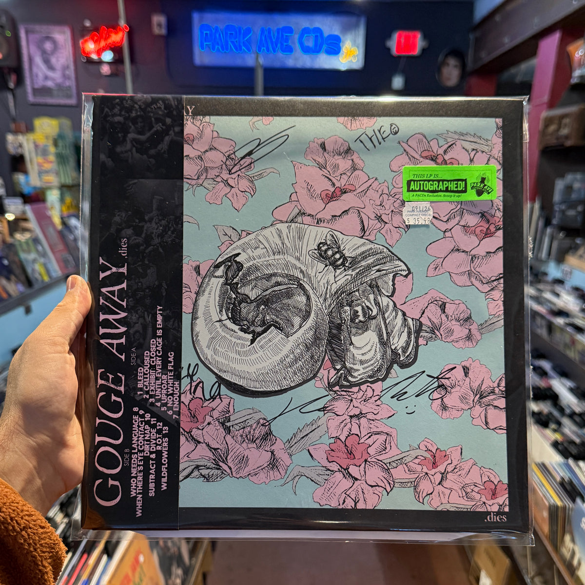 Gouge Away ', Dies' (10th Anniversary Edition) Park Ave SIGNED Exclusive Light Pink & Blue Split LP