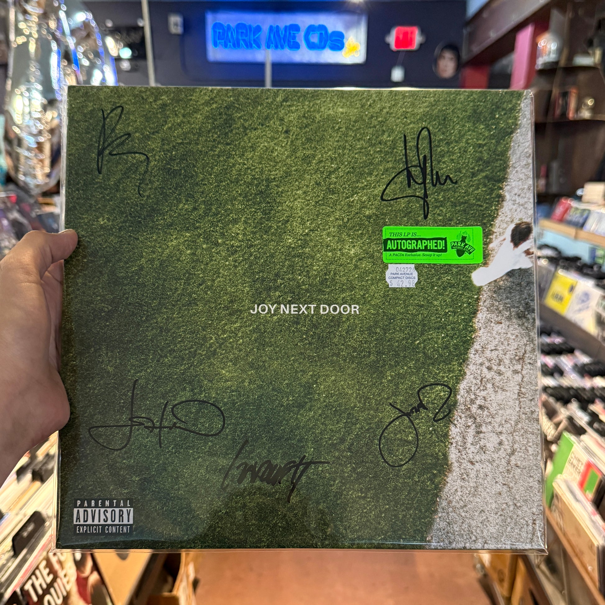 Signed cover for The Maine's 'Joy Next Door' White/Green Split LP