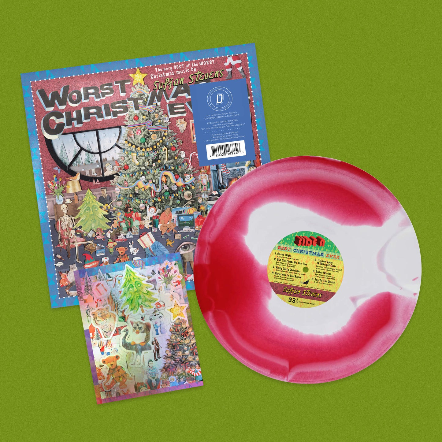 Sufjan Stevens 'Worst Christmas Ever!' [Dinked Edition Peppermint Swirl LP w/ Holographic Christmas Sticker Sheet]
