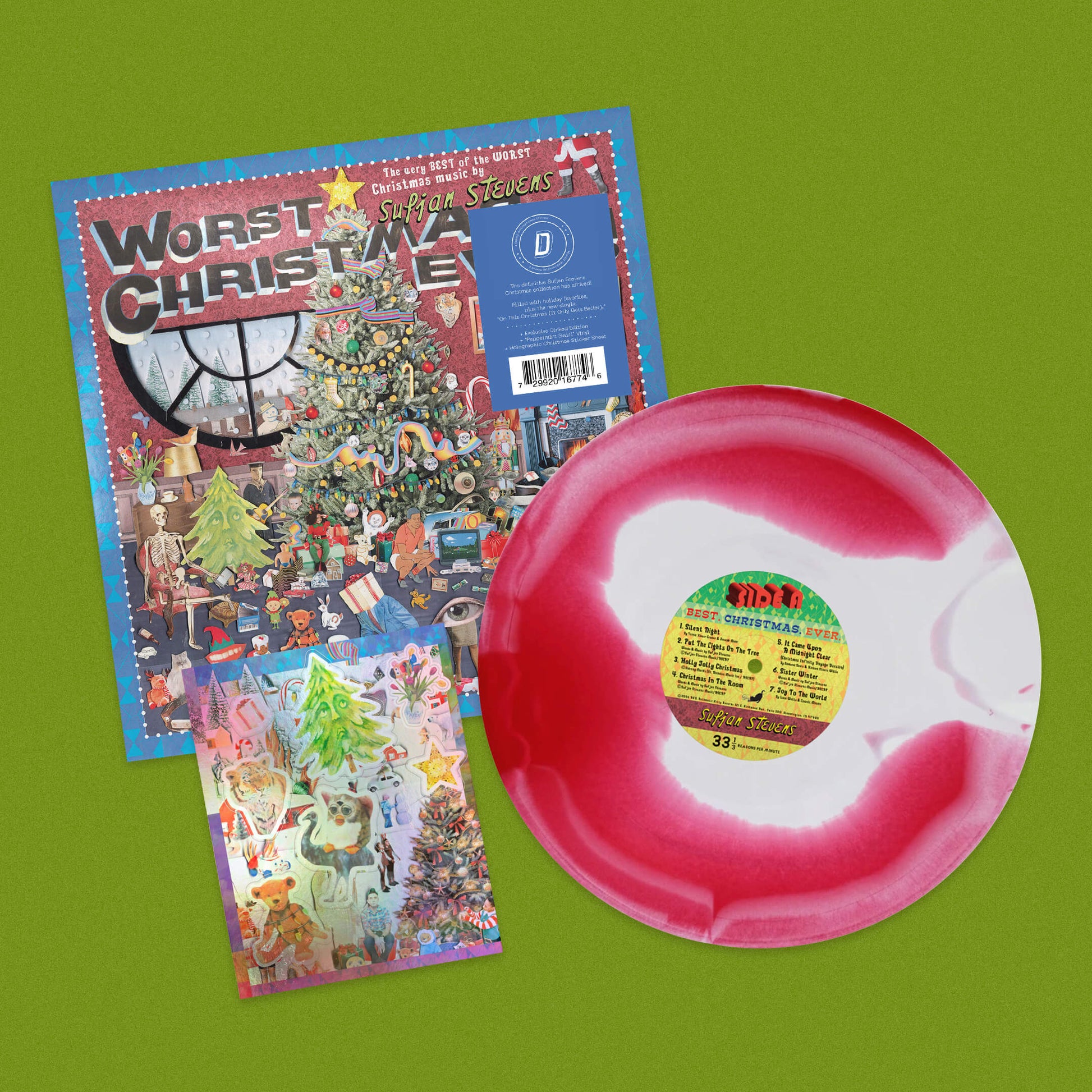 Sufjan Stevens 'Worst Christmas Ever!' [Dinked Edition Peppermint Swirl LP w/ Holographic Christmas Sticker Sheet]