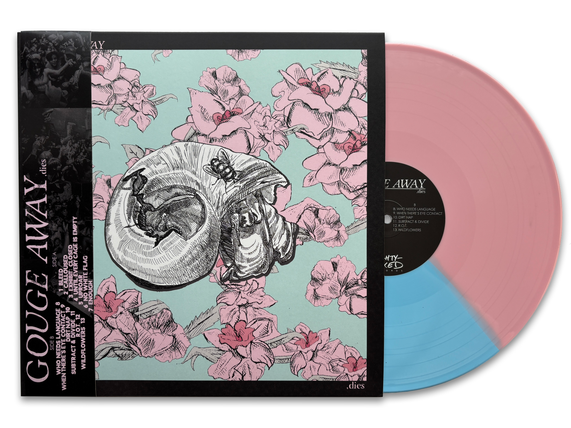 Mock-up of the Indie Exclusive Light Pink/Light Blue Split LP