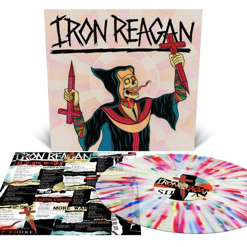 product mockup for Iron Reagan - Crossover Ministry [Milky Clear w/ Rainbow Splatter LP]
