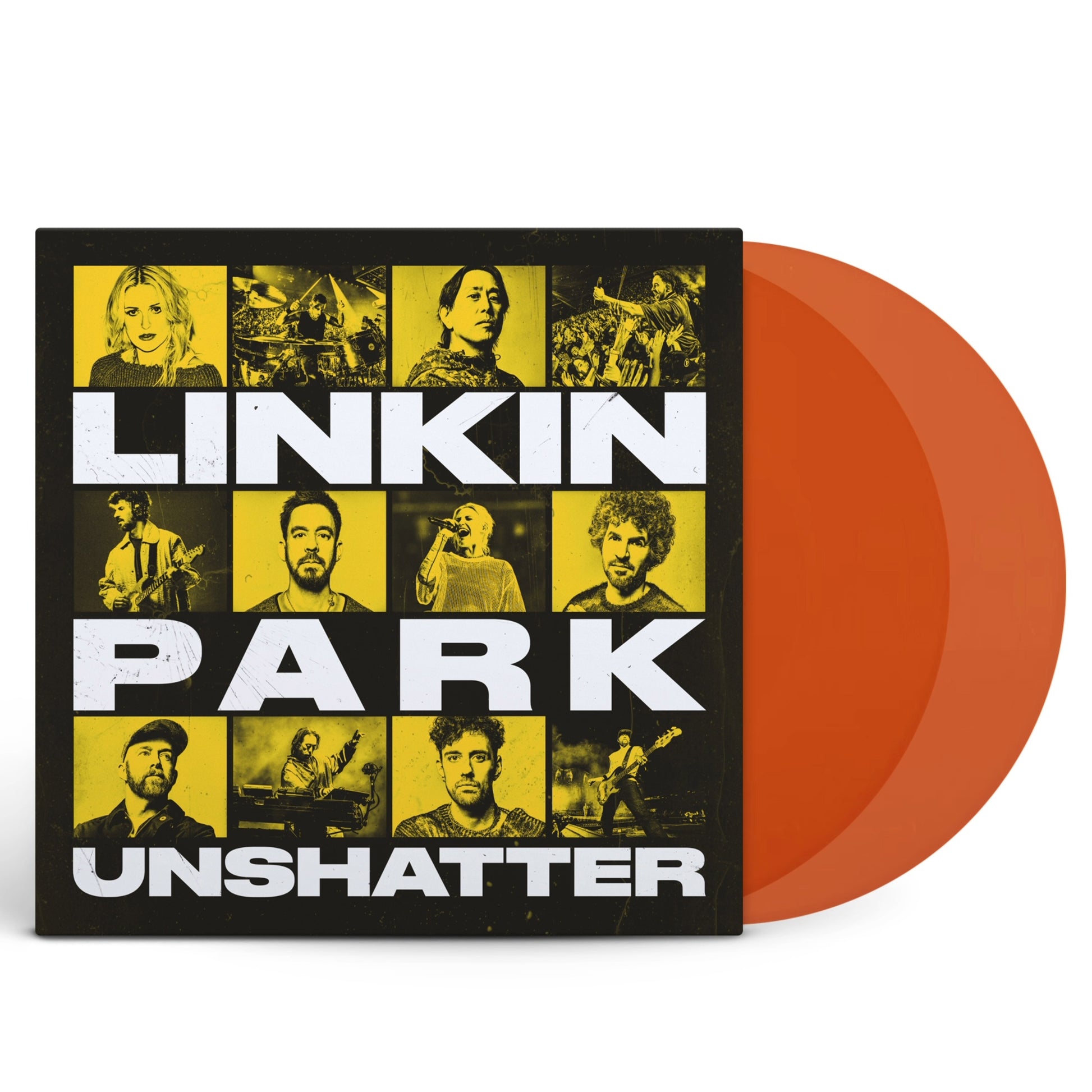 product mockup for Linkin Park - Unshatter Film Soundtrack (Live in São Paulo) [Indie Exclusive Trans. Orange 2LP]