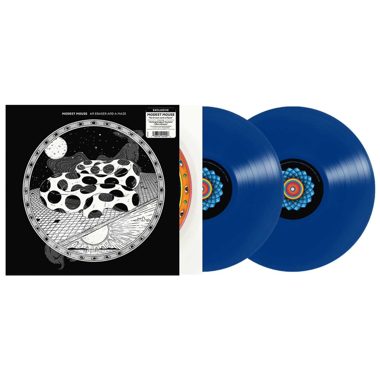 Product mockup for Modest Mouse - An Eraser and a Maze [Indie Exclusive Ocean Floor 2LP]