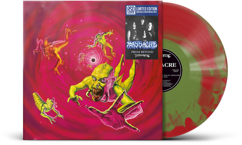 product mockup for Massacre - From Beyond [Indie Exclusive Red & Green Merge LP]