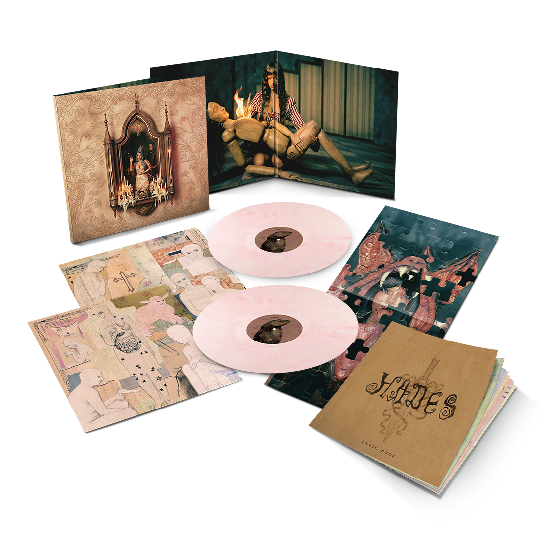 product mockup for Melanie Martinez - Hades [Victorian Blush 2LP + Poster]