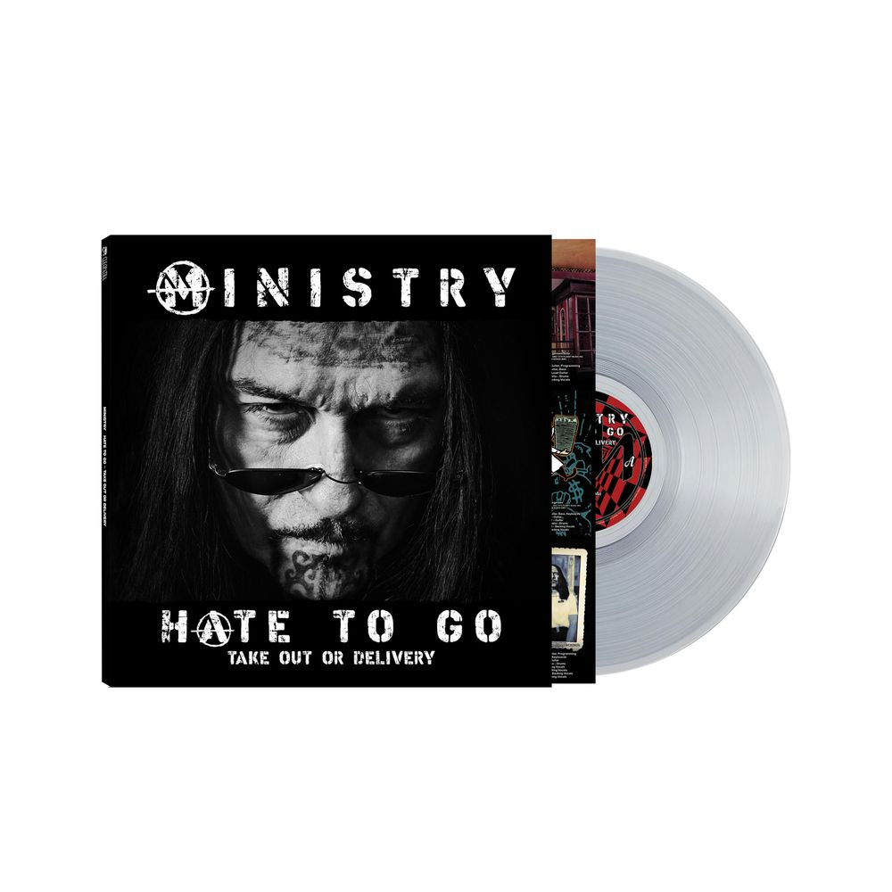 product mockup for Ministry - Hate To Go - Take Out Or Delivery [Clear LP]