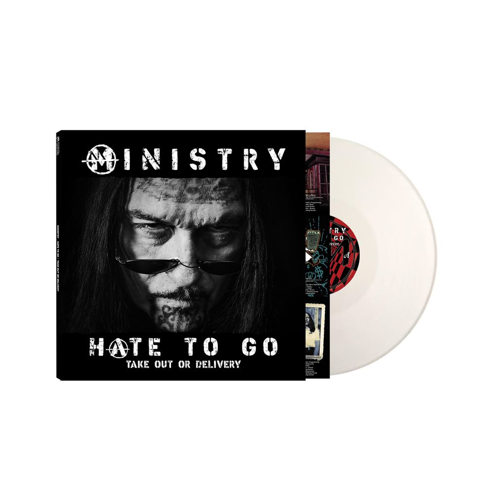 product mockup for Ministry - Hate To Go - Take Out Or Delivery [White LP]