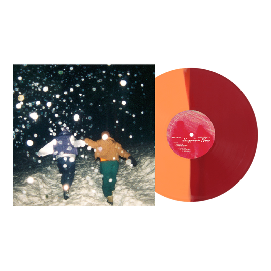 product mockup for Movements - Happier Now [Split Tangerine/Apple Red LP]