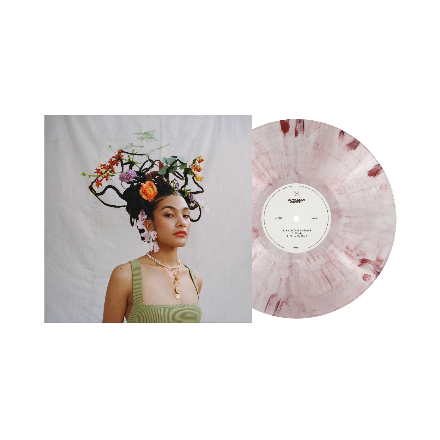 product mockup for Olivia Dean - Growth [Pink Marble 10" EP]