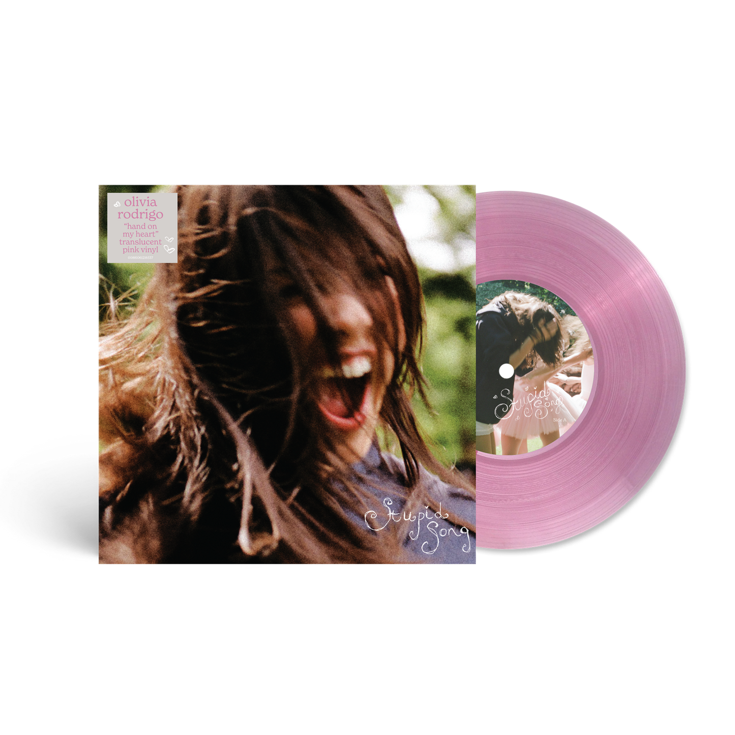 product mockup for Olivia Rodrigo - stupid song [Trans. Pink 7" Single]