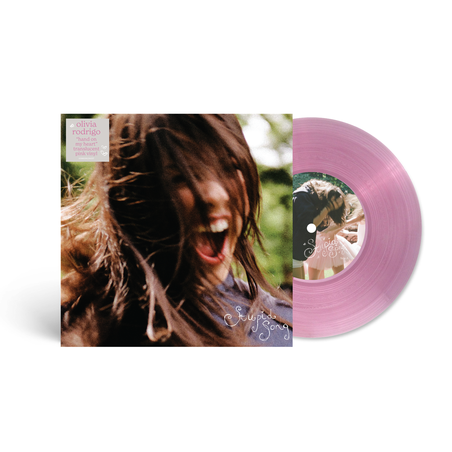 product mockup for Olivia Rodrigo - stupid song [Trans. Pink 7" Single]