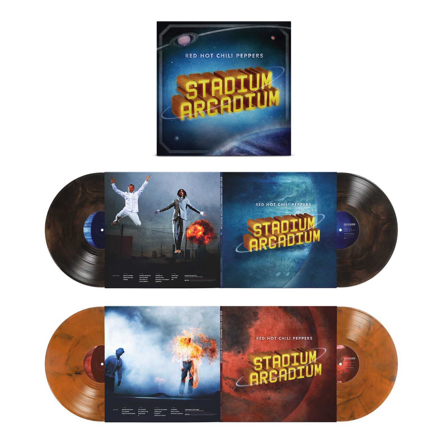 product mockup for Red Hot Chili Peppers - Stadium Arcadium: 20th Anniv. [Smoke & Orange Smoke 4LP]