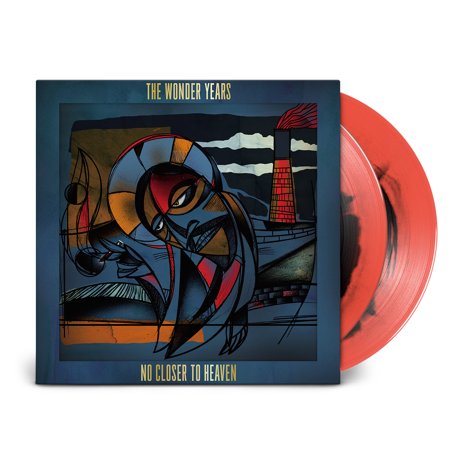 Product mockup of The Wonder Years - No Closer To Heaven (10th Anniversary Edition) Park Ave CDs Exclusive 2LP "Cardinal" black / transparent red vinyl