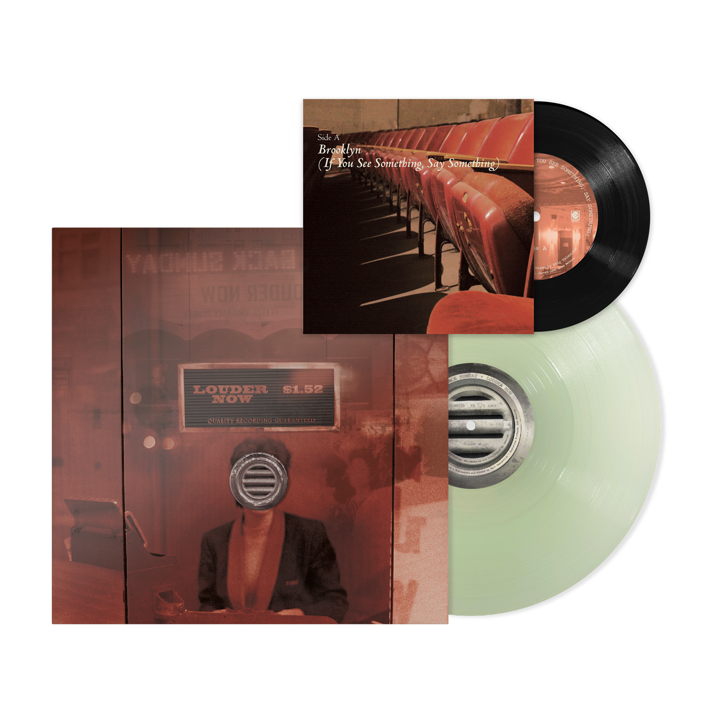 product mockup for Taking Back Sunday - Louder Now (20th Anniv.) [Indie Exclusive Coke Bottle Clear LP w/ 7" Single]