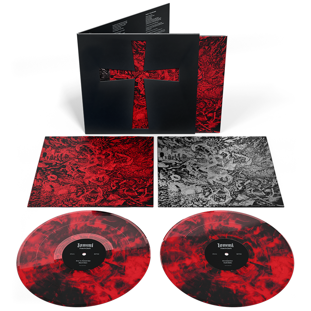 product mockup for Tony Iommi - From the Dark [Indie Exclusive Red/Black Marble 2LP]