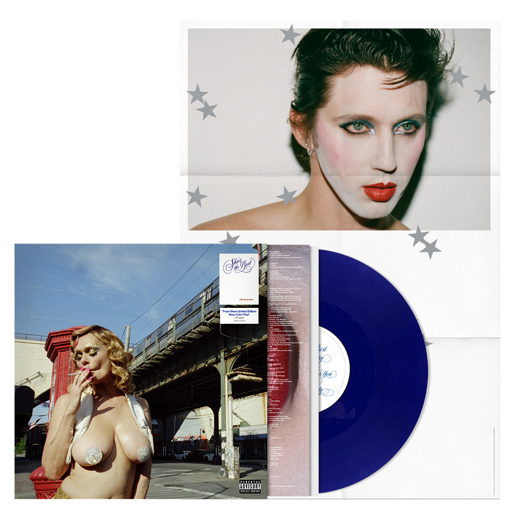 product mockup for Troye Sivan - She's the Best [Indie Exclusive Navy LP w/ poster]