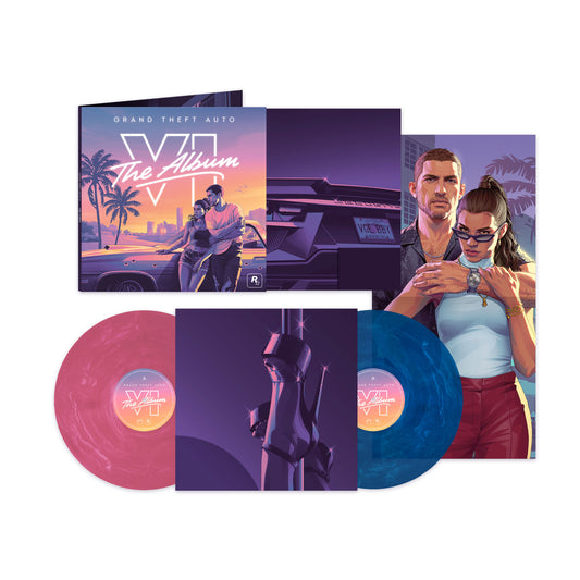 product mockup for Various Artists - Grand Theft Auto VI: The Album [Indie Exclusive Marble Pink & Blue 2LP]