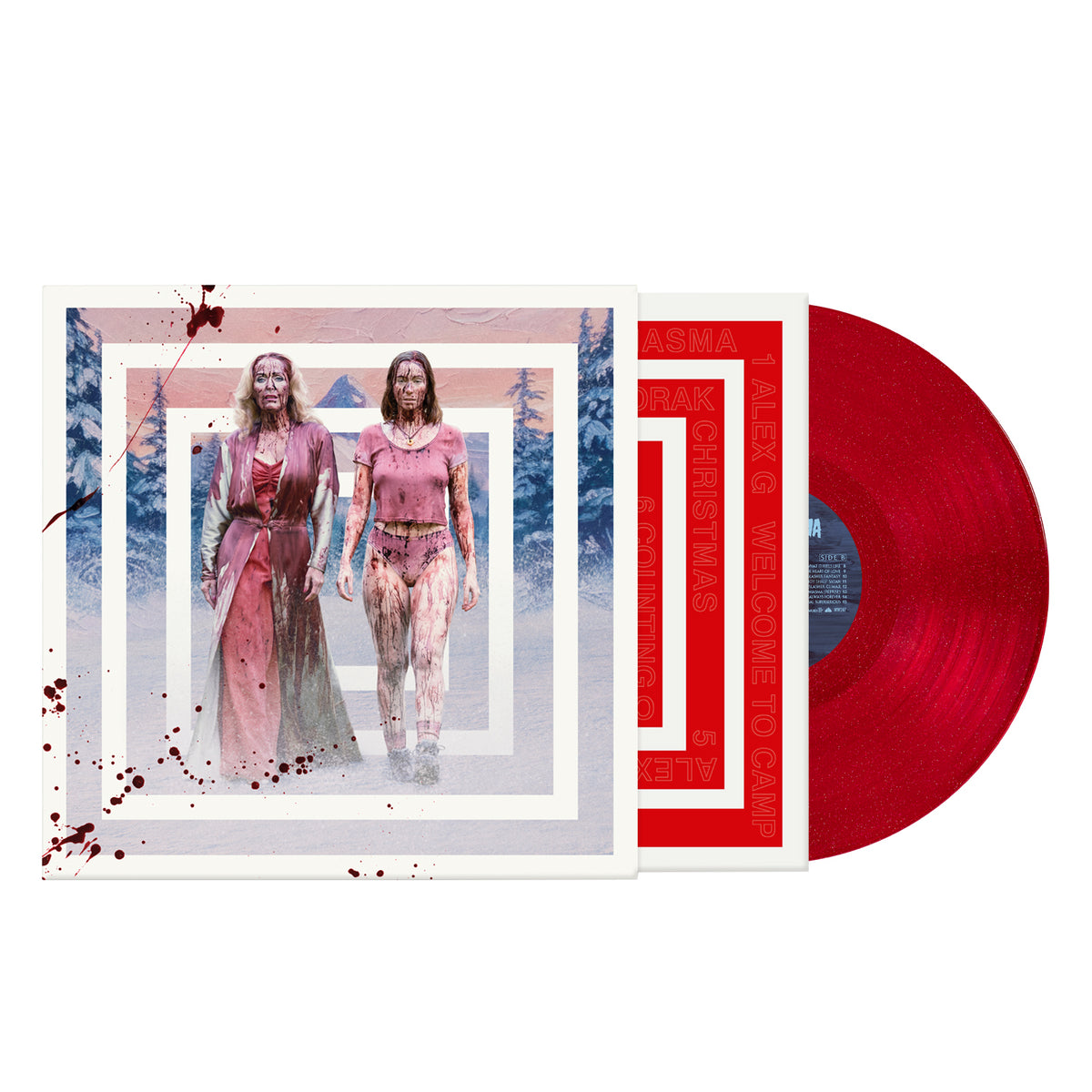 product mockup for Various Artists - Teenage Sex and Death at Camp Miasma (Soundtrack Score Selections) [Indie Exclusive Trans. Red w/ Glitter LP]