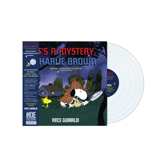 product mockup for Vince Guaraldi - It's a Mystery, Charlie Brown [Indie Exclusive Magnifying Glass Clear LP]