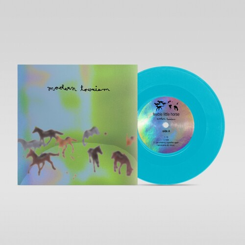 product mockup of feeble little horse - Modern Tourism [Indie Exclusive Seaglass Blue 7" EP]
