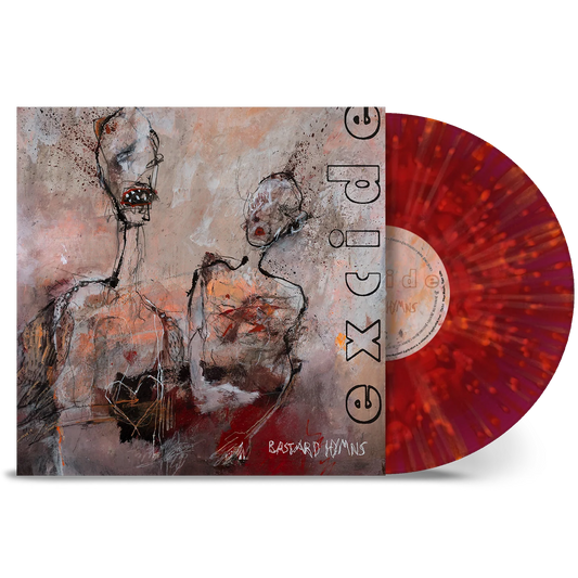 product mockup of Excide - Bastard Hymns on rust and blood vinyl lp