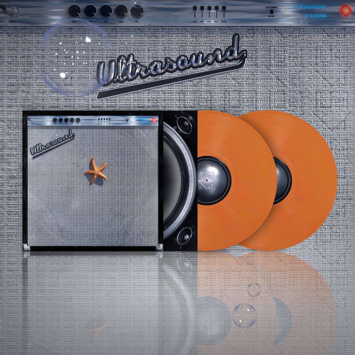 product mockup for The Neighbourhood - ((((((ultraSOUND)))))+ [Opaque Tangerine 2LP]